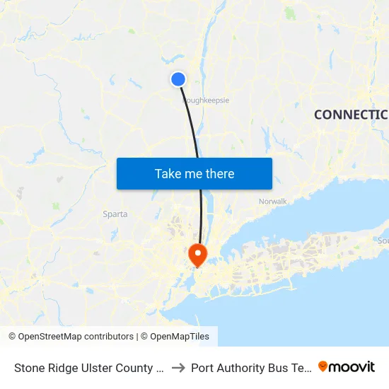 Stone Ridge Ulster County NY USA to Port Authority Bus Terminal map