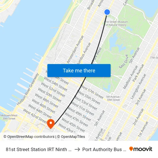 81st Street Station IRT Ninth Avenue Line to Port Authority Bus Terminal map
