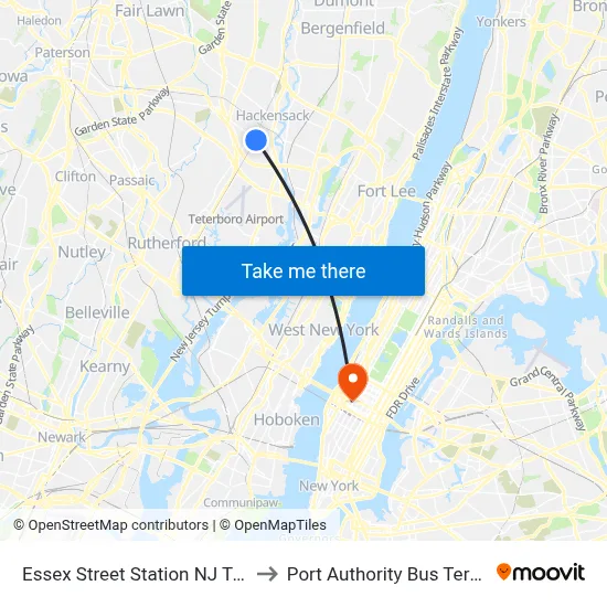 Essex Street Station NJ Transit to Port Authority Bus Terminal map