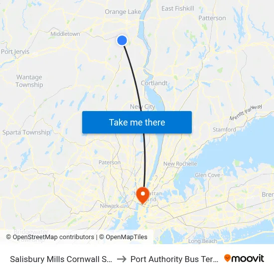 Salisbury Mills Cornwall Station to Port Authority Bus Terminal map