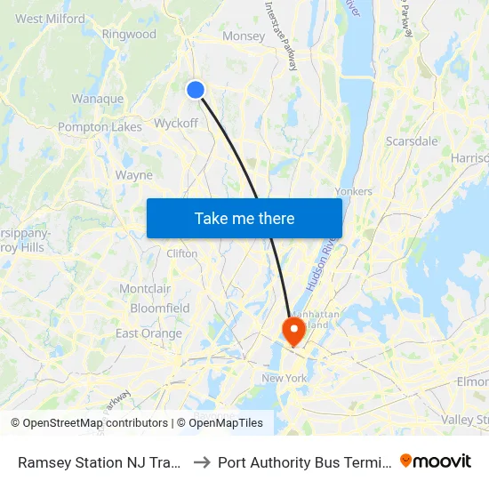 Ramsey Station NJ Transit to Port Authority Bus Terminal map