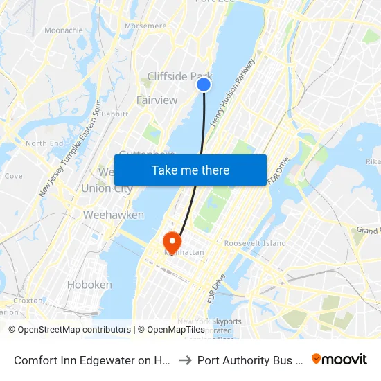 Comfort Inn Edgewater on Hudson River to Port Authority Bus Terminal map
