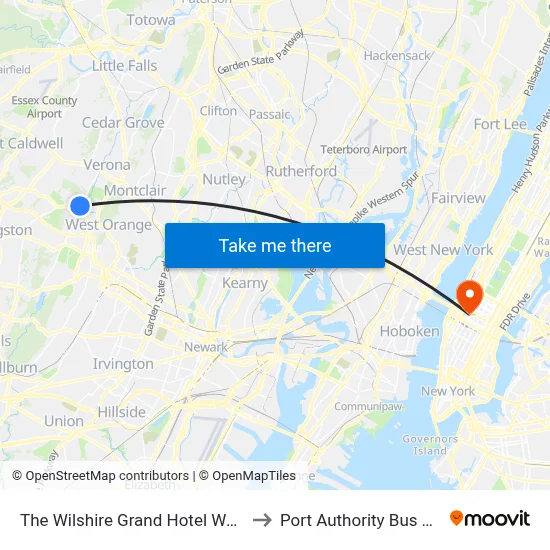 The Wilshire Grand Hotel West Orange to Port Authority Bus Terminal map