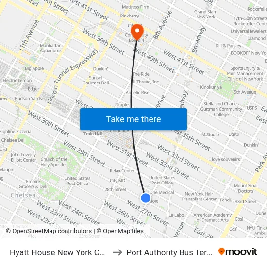 Hyatt House New York Chelsea to Port Authority Bus Terminal map