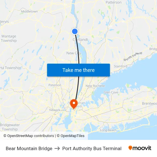 Bear Mountain Bridge to Port Authority Bus Terminal map