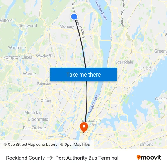 Rockland County to Port Authority Bus Terminal map