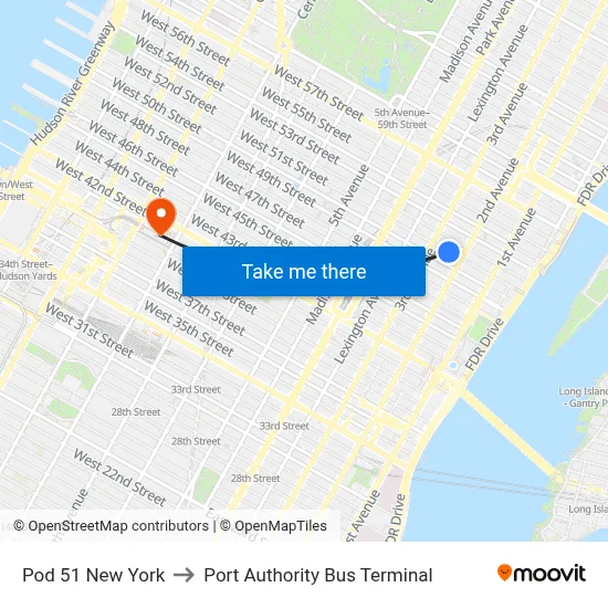 Pod 51 New York to Port Authority Bus Terminal map