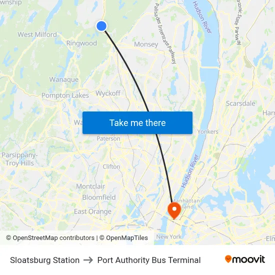 Sloatsburg Station to Port Authority Bus Terminal map