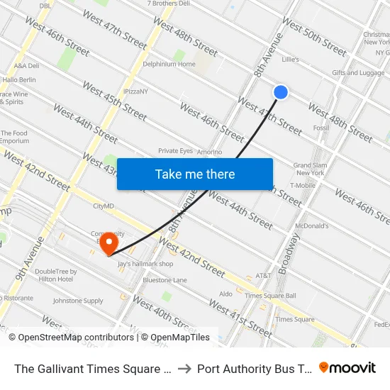 The Gallivant Times Square New York to Port Authority Bus Terminal map