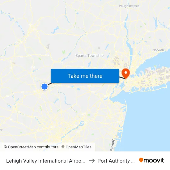 Lehigh Valley International Airport Trans Bridge Bus Stop to Port Authority Bus Terminal map