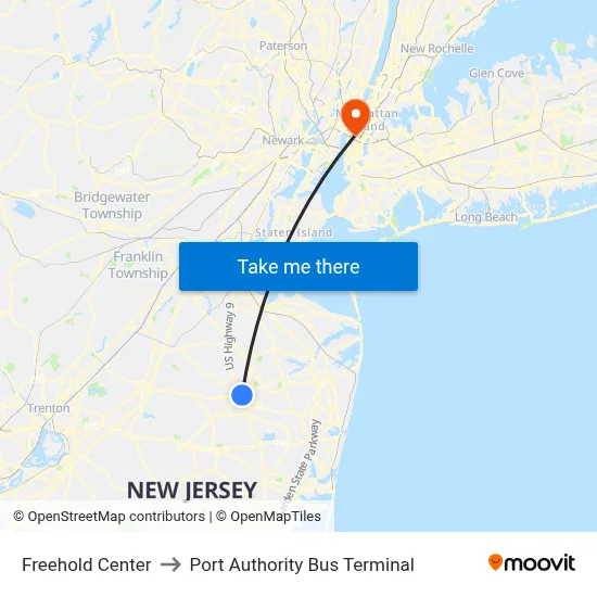 Freehold Center to Port Authority Bus Terminal map
