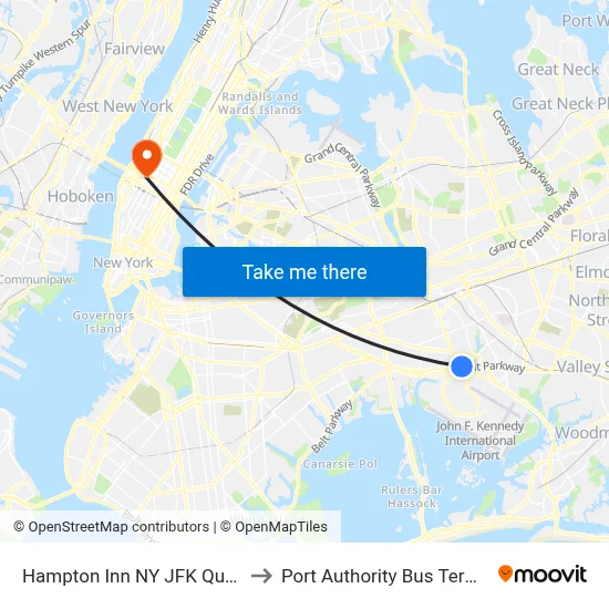 Hampton Inn NY JFK Queens to Port Authority Bus Terminal map