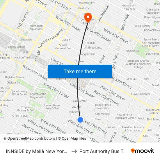 INNSIDE by Melià New York Nomad to Port Authority Bus Terminal map