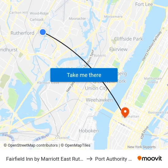 Fairfield Inn by Marriott East Rutherford Meadowlands to Port Authority Bus Terminal map