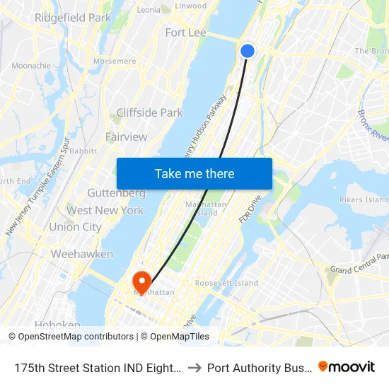 175th Street Station IND Eighth Avenue Line to Port Authority Bus Terminal map