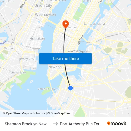 Sheraton Brooklyn New York to Port Authority Bus Terminal map