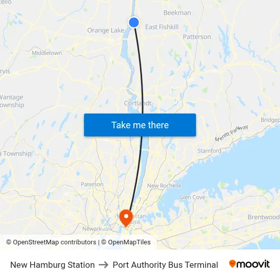 New Hamburg Station to Port Authority Bus Terminal map