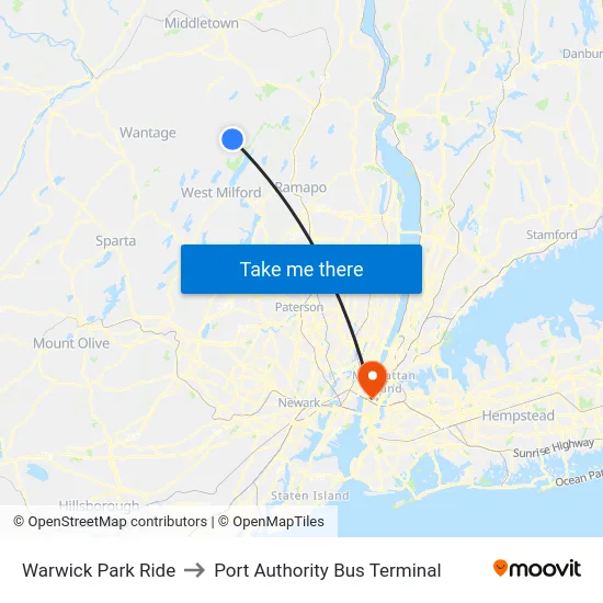 Warwick Park Ride to Port Authority Bus Terminal map