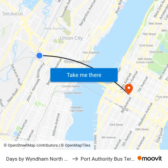 Days by Wyndham North Bergen to Port Authority Bus Terminal map