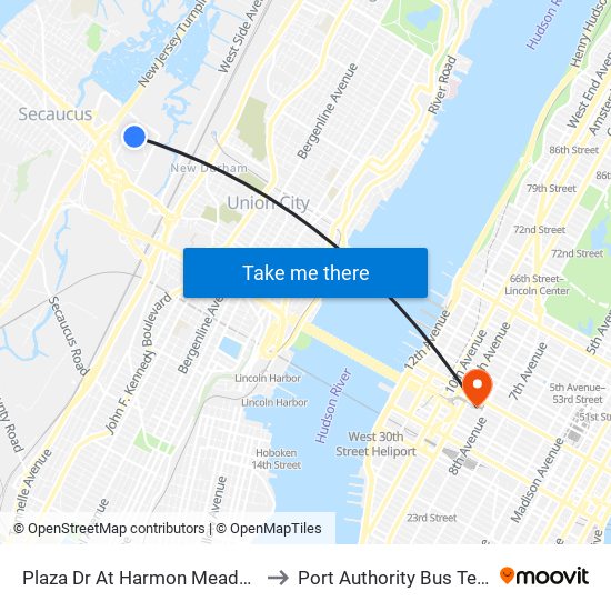 Plaza Dr At Harmon Meadow Blvd to Port Authority Bus Terminal map