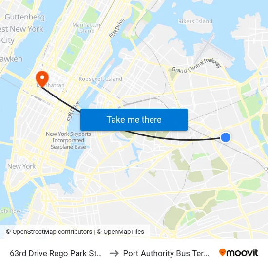 63rd Drive Rego Park Station to Port Authority Bus Terminal map