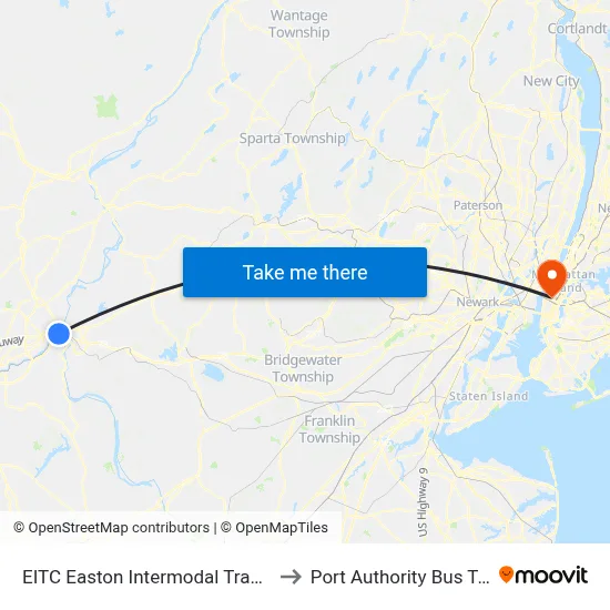 EITC Easton Intermodal Transit Center to Port Authority Bus Terminal map