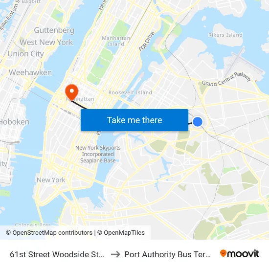 61st Street Woodside Station to Port Authority Bus Terminal map