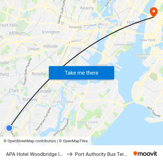 APA Hotel Woodbridge Iselin to Port Authority Bus Terminal map