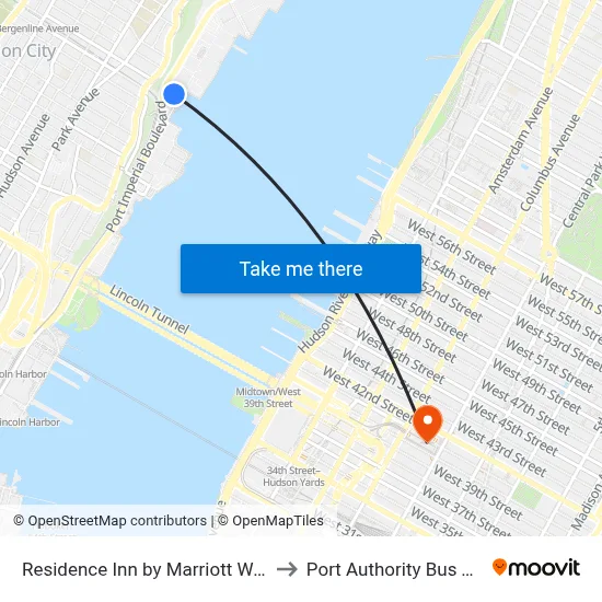 Residence Inn by Marriott Weehawken to Port Authority Bus Terminal map