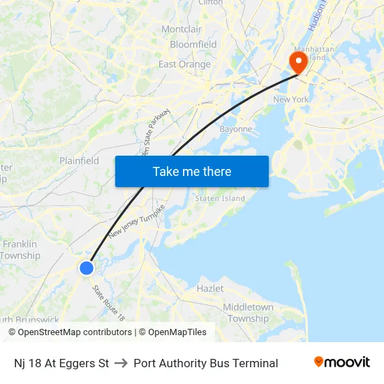 Nj 18 At Eggers St to Port Authority Bus Terminal map