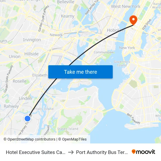 Hotel Executive Suites Carteret to Port Authority Bus Terminal map