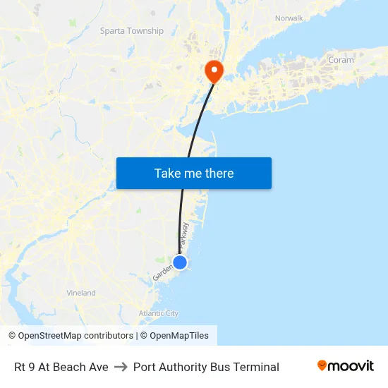 Rt 9 At Beach Ave to Port Authority Bus Terminal map