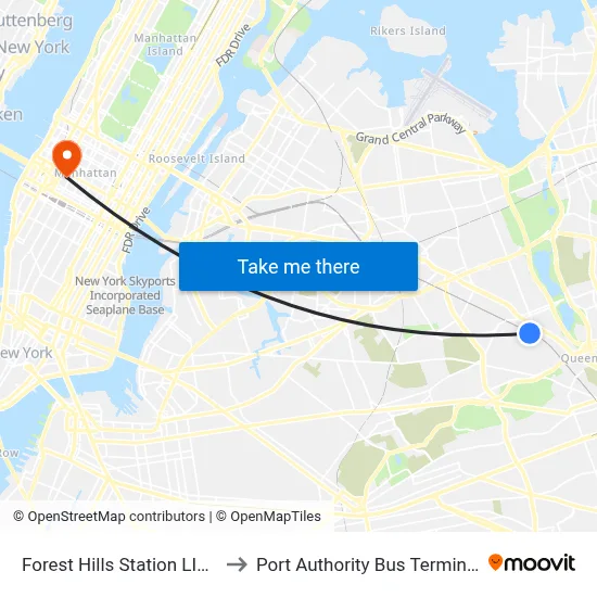 Forest Hills Station LIRR to Port Authority Bus Terminal map