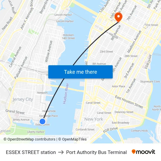ESSEX STREET station to Port Authority Bus Terminal map