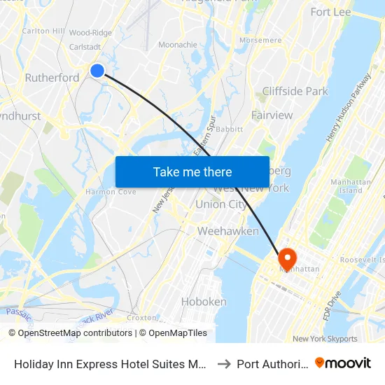 Holiday Inn Express Hotel Suites Meadowlands Area an IHG Hotel Carlstadt to Port Authority Bus Terminal map