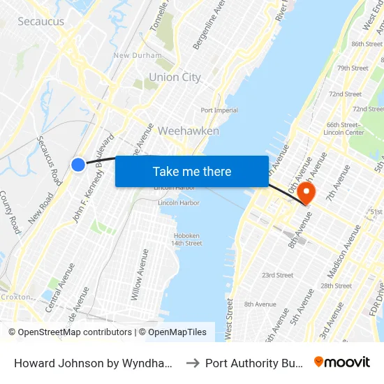Howard Johnson by Wyndham North Bergen to Port Authority Bus Terminal map