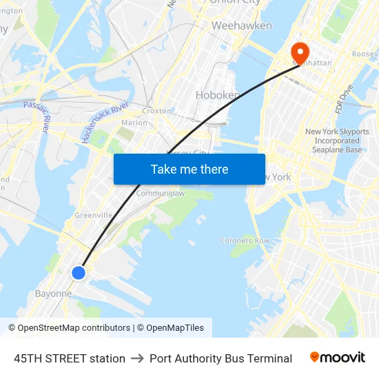 45TH STREET station to Port Authority Bus Terminal map