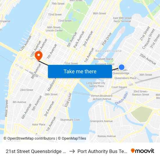 21st Street Queensbridge Station to Port Authority Bus Terminal map