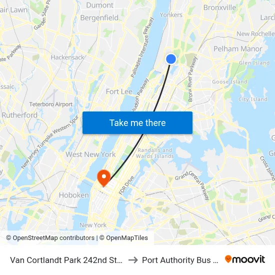 Van Cortlandt Park 242nd Street Station to Port Authority Bus Terminal map