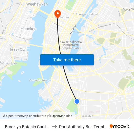 Brooklyn Botanic Gardens to Port Authority Bus Terminal map