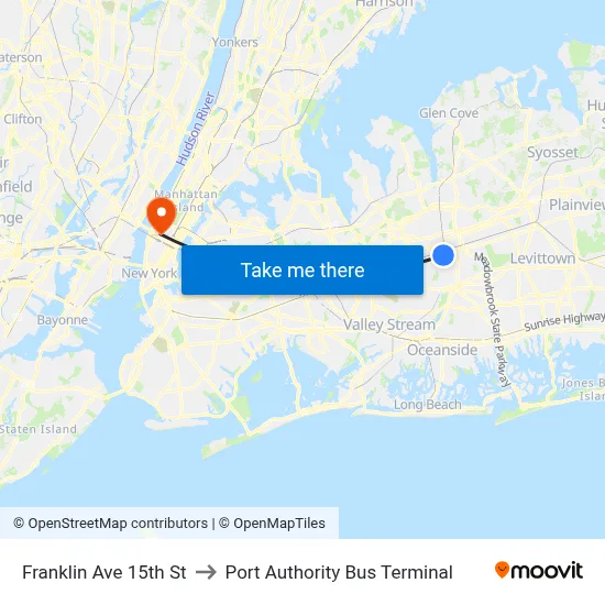Franklin Ave 15th St to Port Authority Bus Terminal map