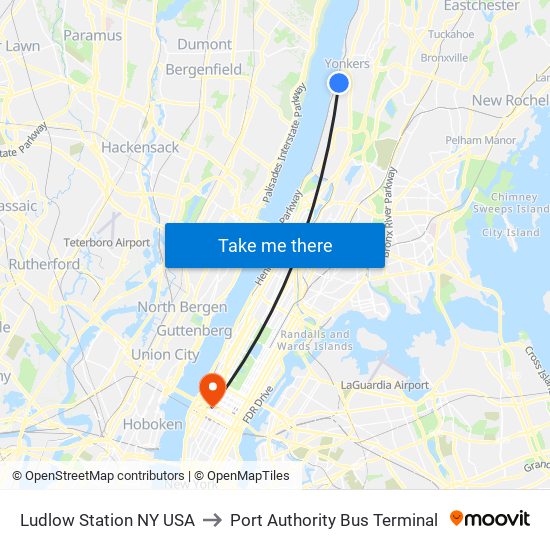 Ludlow Station NY USA to Port Authority Bus Terminal map