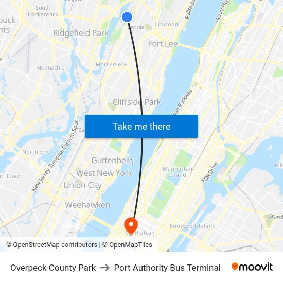 Overpeck County Park to Port Authority Bus Terminal map