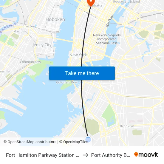 Fort Hamilton Parkway Station BMT West End Line to Port Authority Bus Terminal map