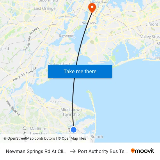 Newman Springs Rd At Clifford Pl to Port Authority Bus Terminal map
