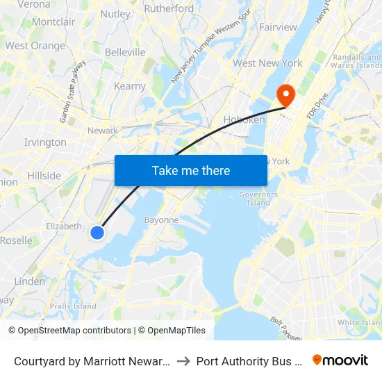 Courtyard by Marriott Newark Elizabeth to Port Authority Bus Terminal map