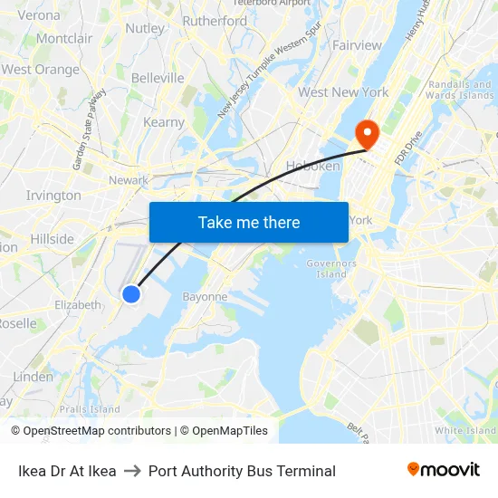 Ikea Dr At Ikea to Port Authority Bus Terminal map