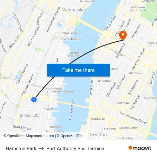 Hamilton Park to Port Authority Bus Terminal map