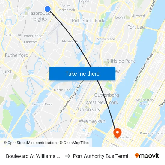 Boulevard At Williams Ave to Port Authority Bus Terminal map