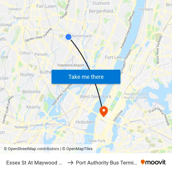 Essex St At Maywood Ave to Port Authority Bus Terminal map